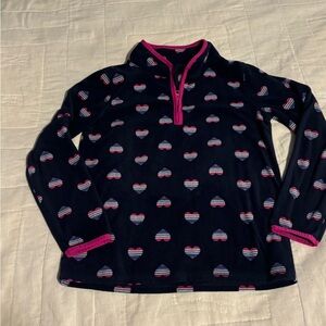 Girls Osh Kosh fleece quarter zip. Size 10 navy hearts pink.